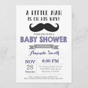 Mustache Baby Shower Invitación a la marina azul y