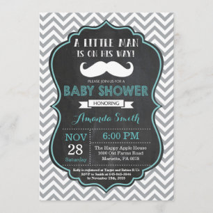Mustache Baby Shower Invitación Aqua y Grey