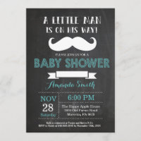 Mustache Baby Shower Invitación Aqua y Gris