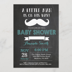 Mustache Baby Shower Invitación Aqua y Gris