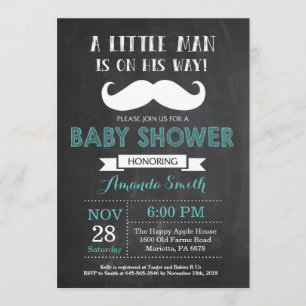 Mustache Baby Shower Invitación Aqua y Gris