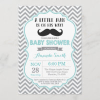 Mustache Baby Shower Invitación Aqua y Gris