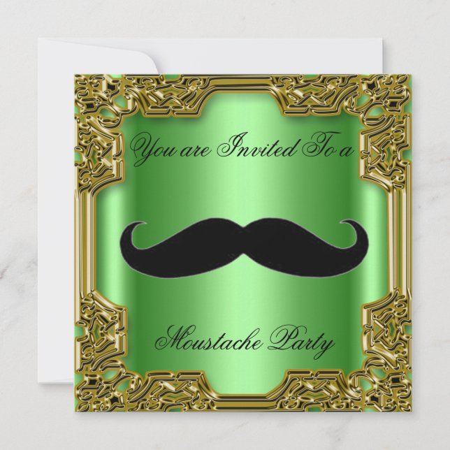 Mustache Birthday Party Invitación Green (Anverso)