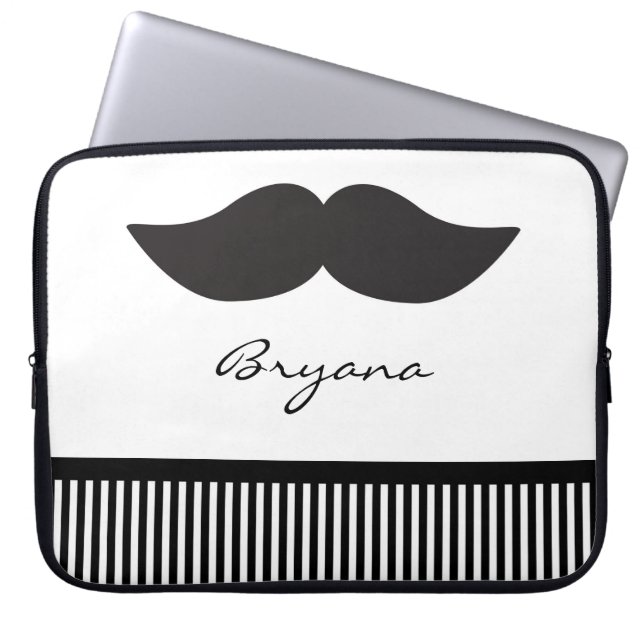 Mustache Black White Strips Funda de mangas para p (Frente)