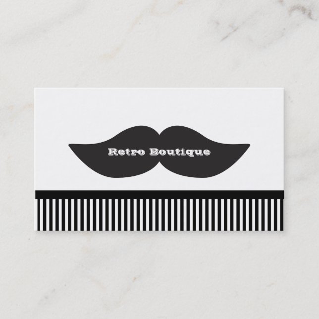 Mustache Black & White Strips Retro Tarjeta de Neg (Anverso)