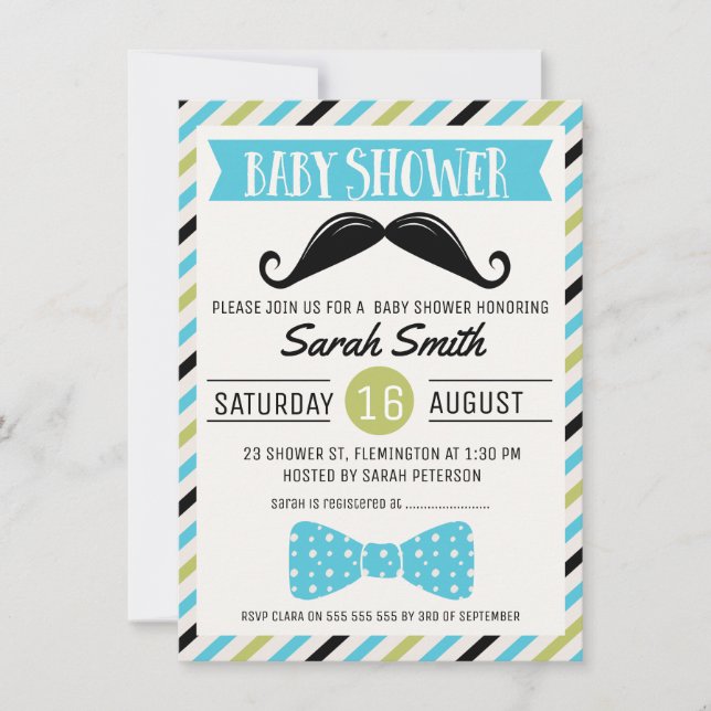 Mustache Bow Little Man Invitación Baby Shower (Anverso)