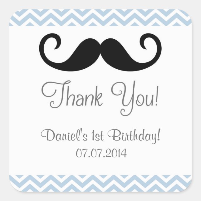 Mustache Cumpleaños Gracias Pegatinas (Anverso)