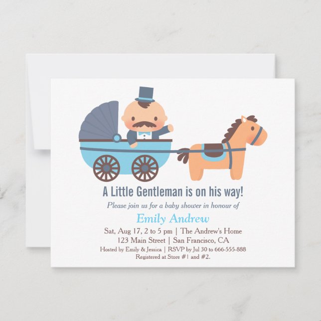 Mustache Gentleman Baby Boy Invitaciones a la duch (Anverso)