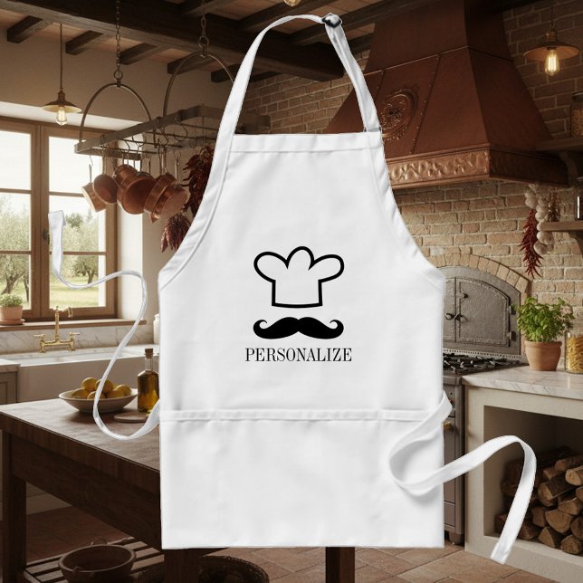 Mustache negro divertida delantal de barbacoa para (Kitchen apron with chef's hat and mustache)
