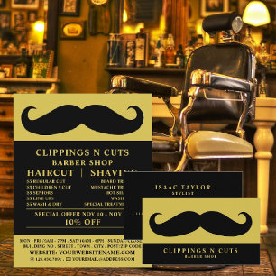 Mustache negro, tarjeta de visita de barberos masc