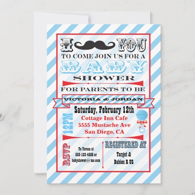 Mustache Parejas Bebé Invitaciones a la ducha (Anverso)