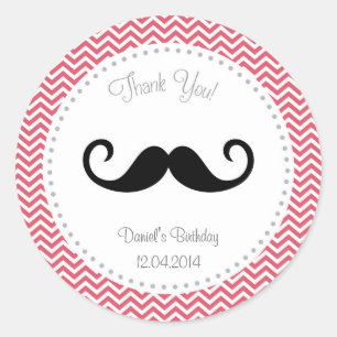 Mustache Pegatina de cumpleaños Chevron