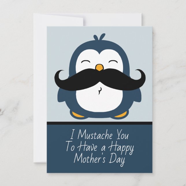 Mustache Penguin feliz tarjeta del día de la madre (Anverso)