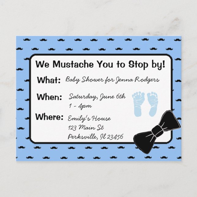 Mustache y Bow emparejan la invitación de Baby Sho (Anverso)