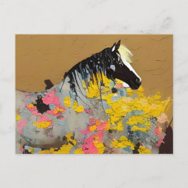 Mustang en la postal de flores silvestres del desi