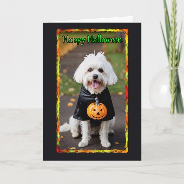 Mutt blanco en la tarjeta de Halloween de disfrace (Anverso)