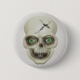 Muy asustado botón de cráneo de Halloween
