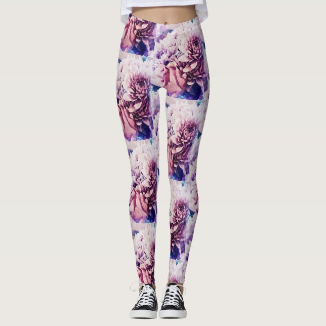 Muy Bonitas Flores Rosadas de Crisantemo Leggings (Anverso)