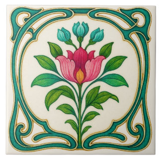 Muy Bonito Azulejo Cerámico Floral de Estilo Art N