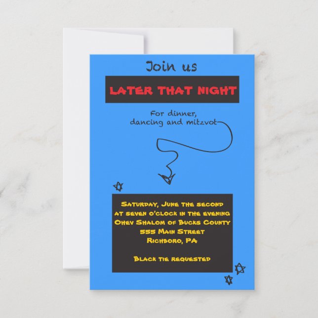 MUY CASUAL Bar Bat Mitzvah Tarjeta Fiesta (Anverso)