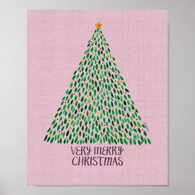 Muy Feliz Navidad acuarela Vacaciones de arte Impr (Frente)