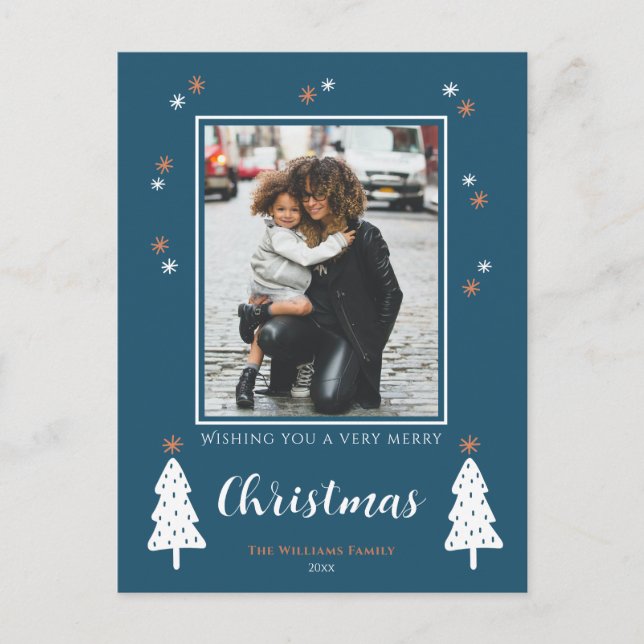 Muy Feliz Navidad Doodle Trees Foto moderna (Anverso)