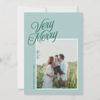 Muy Feliz Navidad Elegante Script Una Foto Verde M