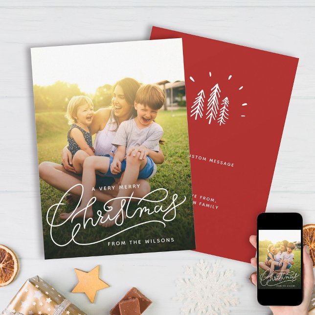 Muy Feliz Navidad Sencilla Foto Familiar Cubierta (Stylish Script Christmas magic for the whole crew! 🎄👨‍👩‍👧‍👦 #FestiveFamily #ChristmasStyle)