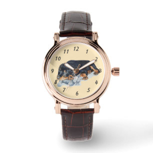 muy lindo rottweiler cachorro perro reloj