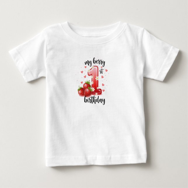 My First Berry Birthday Fine Jersey Baby T-Shirt (Anverso)