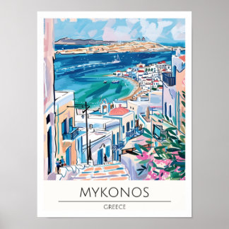 Mykonos Grecia Ilustración de Arte Vintage de Viaj