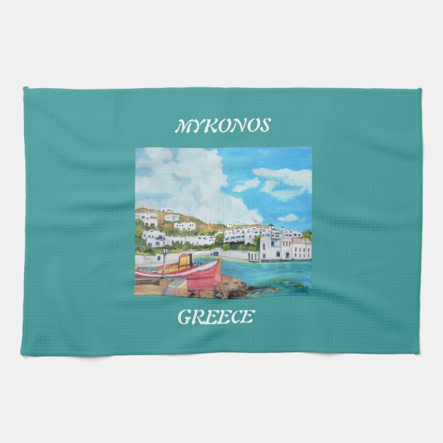Mykonos - Grecia - toalla de cocina de MoJo del (Horizontal)