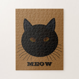Mysteria Black Cat Face Brown Jigsaw Puzzle
