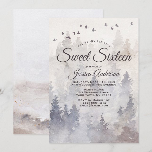 Mystic Forest Sweet 16 Invitaciones (Anverso / Reverso)
