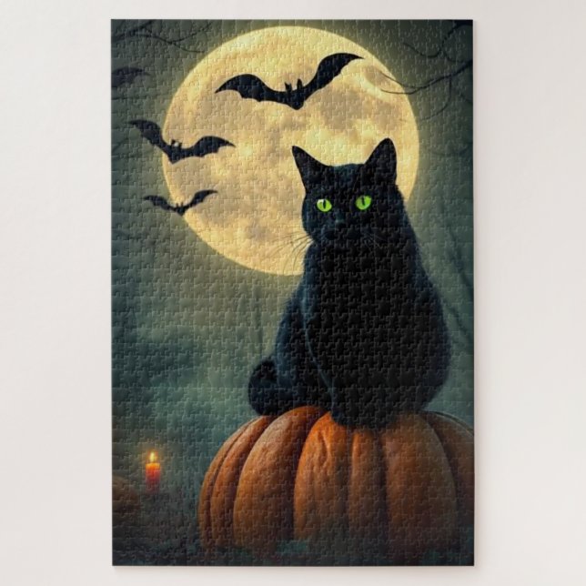 Mystic Glowing Black Cat Puzzle – Halloween Magic  (Vertical)