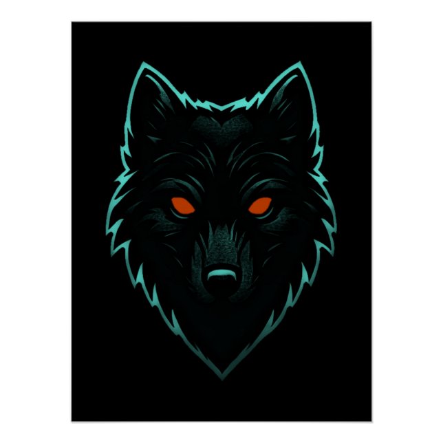 Mystic Neon Wolf Design Poster (Anverso)