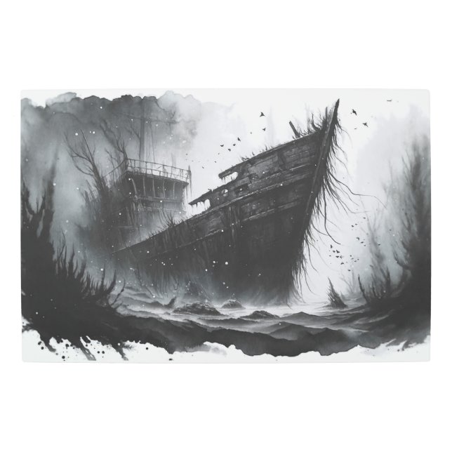 Mystic Shipwreck: arte acuático monocromo de Eerie (Anverso)