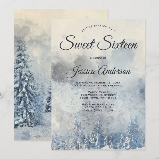 Mystic Winter Forest Sweet 16 Invitaciones (Anverso / Reverso)