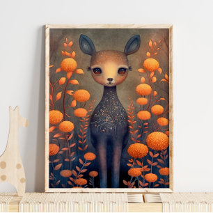 Mystic Woodland Fawn Deer Impresión de pared de