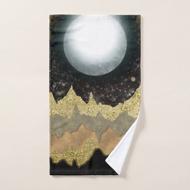 Mystical Moon Gold Mountains Paisaje moderno Glam (Toalla de mano)