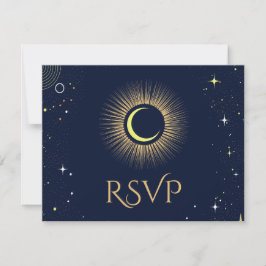 Mystical Navy Celestial Stars Moon Wedding RSVP