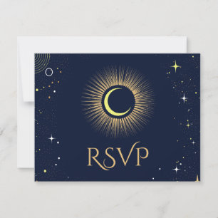 Mystical Navy Celestial Stars Moon Wedding RSVP