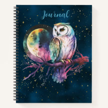 Mystical Rainbow Owl y diario celeste de luna llen