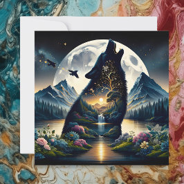 Mystical Wolf Howling en Moon Surreal Ai Art