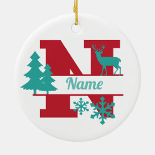 N Monograma Navidades iniciales Ornamento de árbol