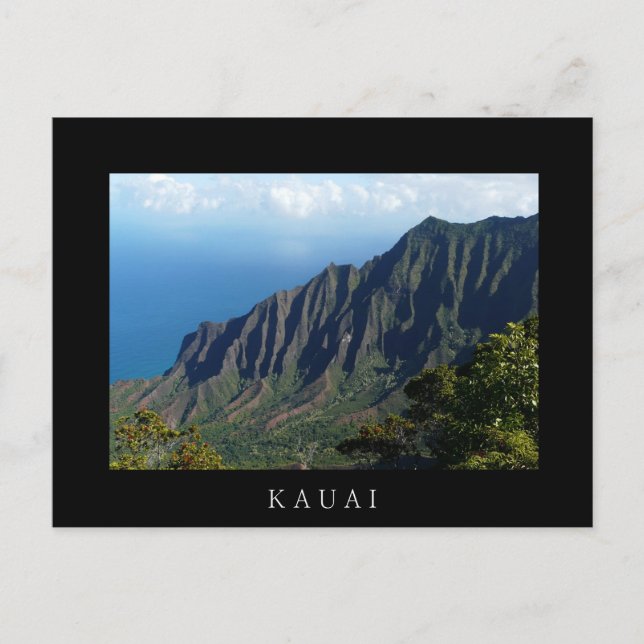 Na Pali Coast en Kauai postal de texto negro (Anverso)