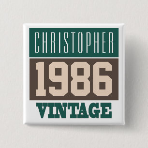 Nacido en 1986 botón de cosecha personalizado