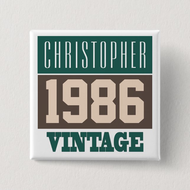 Nacido en 1986 botón de cosecha personalizado (Anverso)