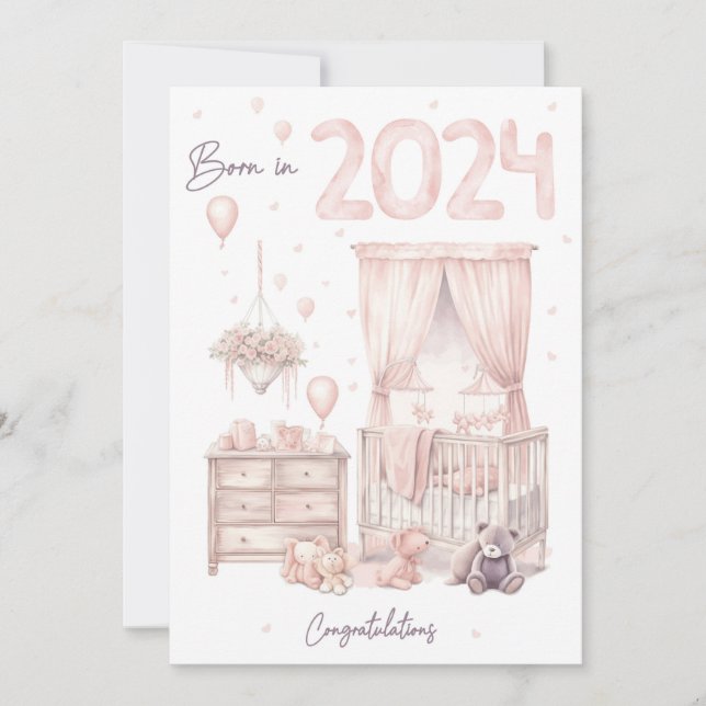 Nacido en 2024 - Tarjeta de Chica de Recién nacido (Anverso)