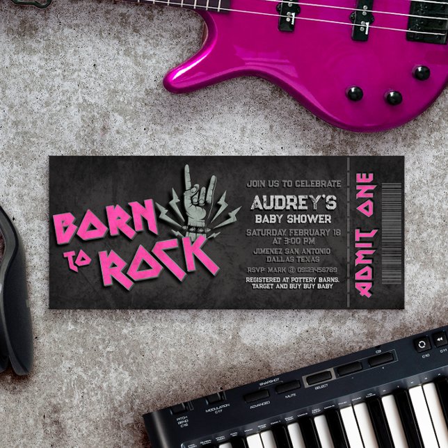 Nacido en el rock - Invitación al Chica Baby Showe (Born to Rock - Girl Baby Shower Ticket Invitation)